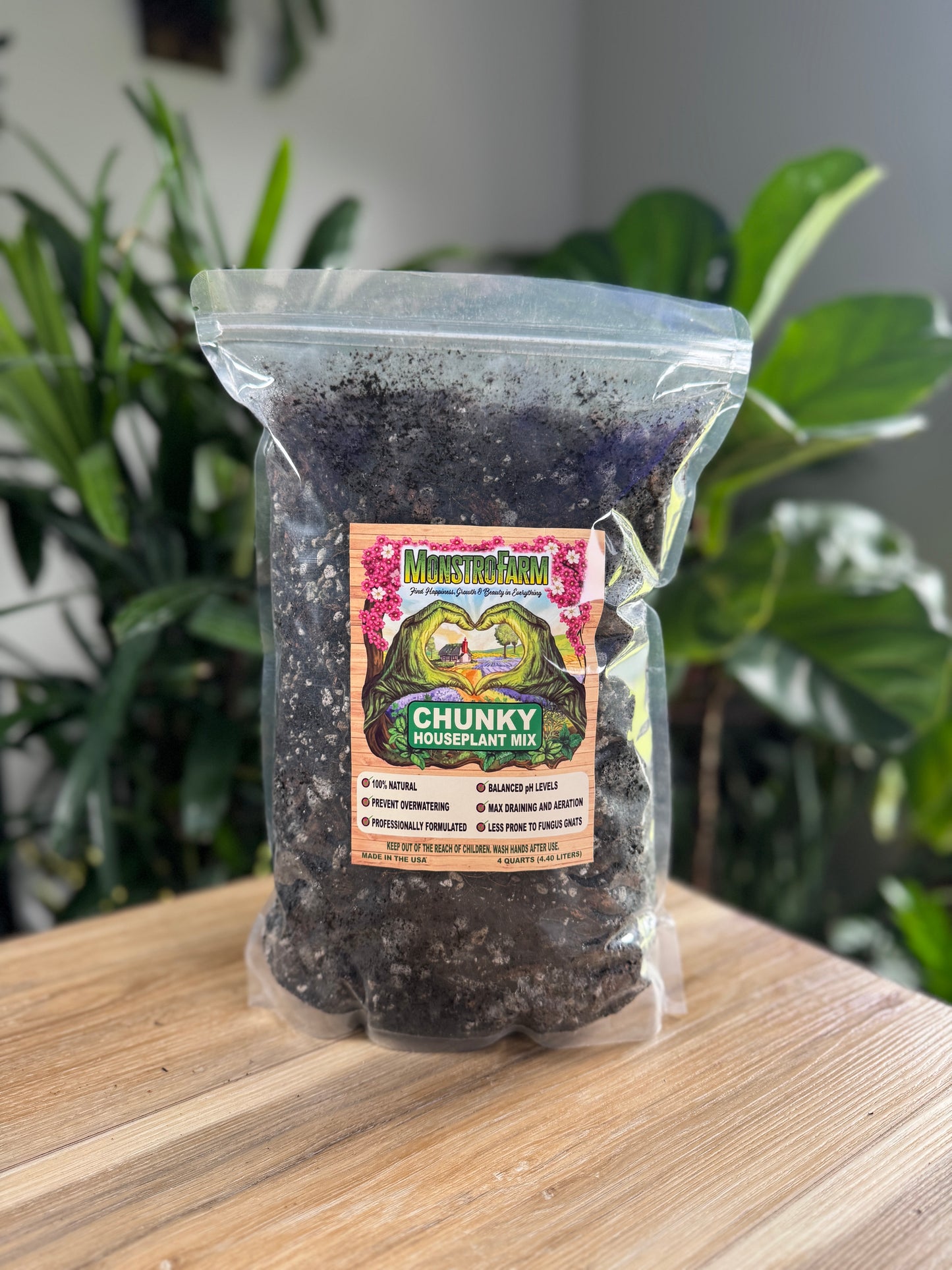 Chunky Houseplant Premium Potting Mix- Includes 3 FREE 8" Sturdy Clear Pots with Every 8 Qt Bag