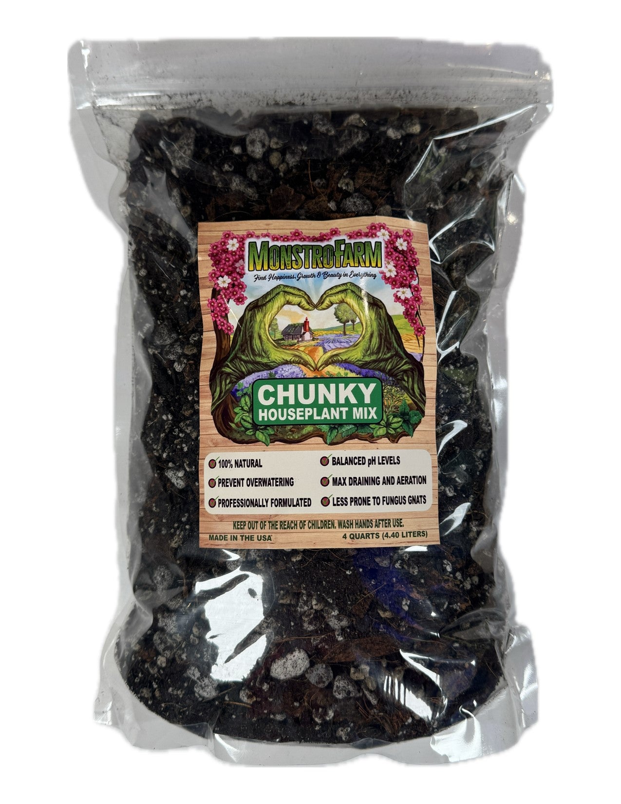 Chunky Houseplant Premium Potting Mix- Includes 3 FREE 8" Sturdy Clear Pots with Every 8 Qt Bag