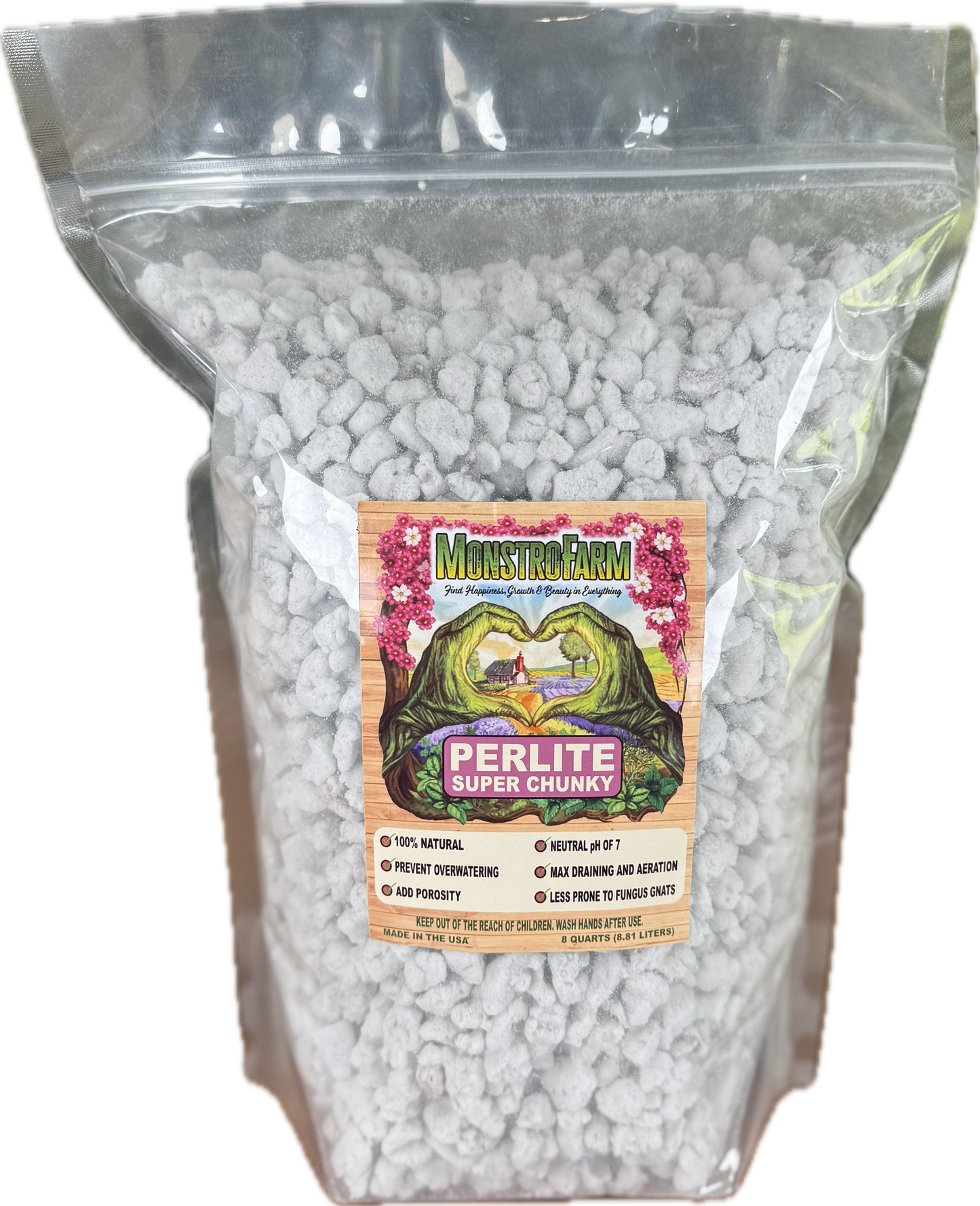 Super Coarse Chunky Perlite #4 - Includes 3 FREE 8" Sturdy Clear Pots with Every 8 Qt Bag